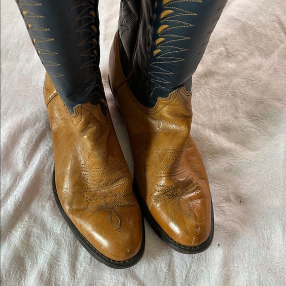 Vintage Wrangler Cowboy Boots Men’s Leather Blue Brown Size 8.5 - Picture 5 of 13
